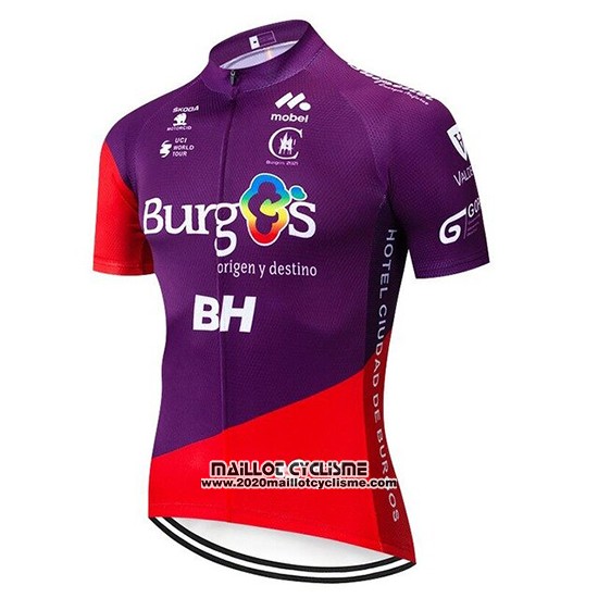2019 Maillot Ciclismo Burgos BH Violet Rouge Manches Courtes et Cuissard